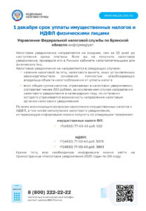 1 декабря — срок уплаты имущественных налогов и НДФЛ физическими лицами.